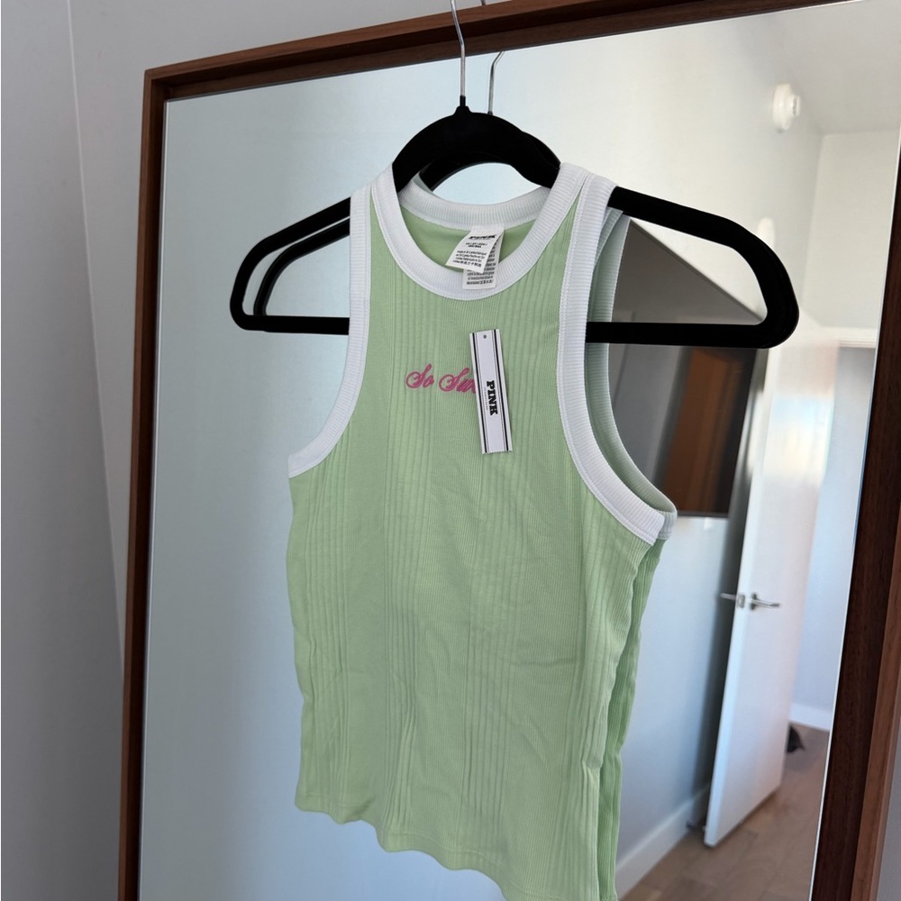 PINK Victoria's Secret Mint Green Tank with White Trim VS
